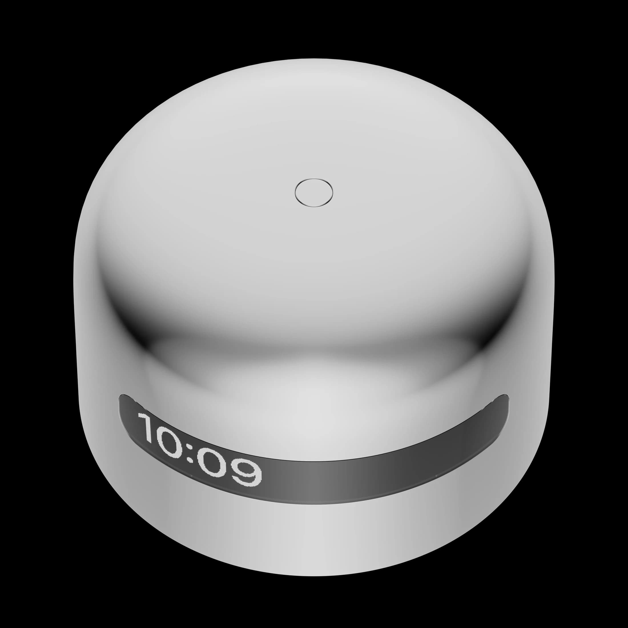 Rounded metallic Concord bedside health tracker with a curved clock display
