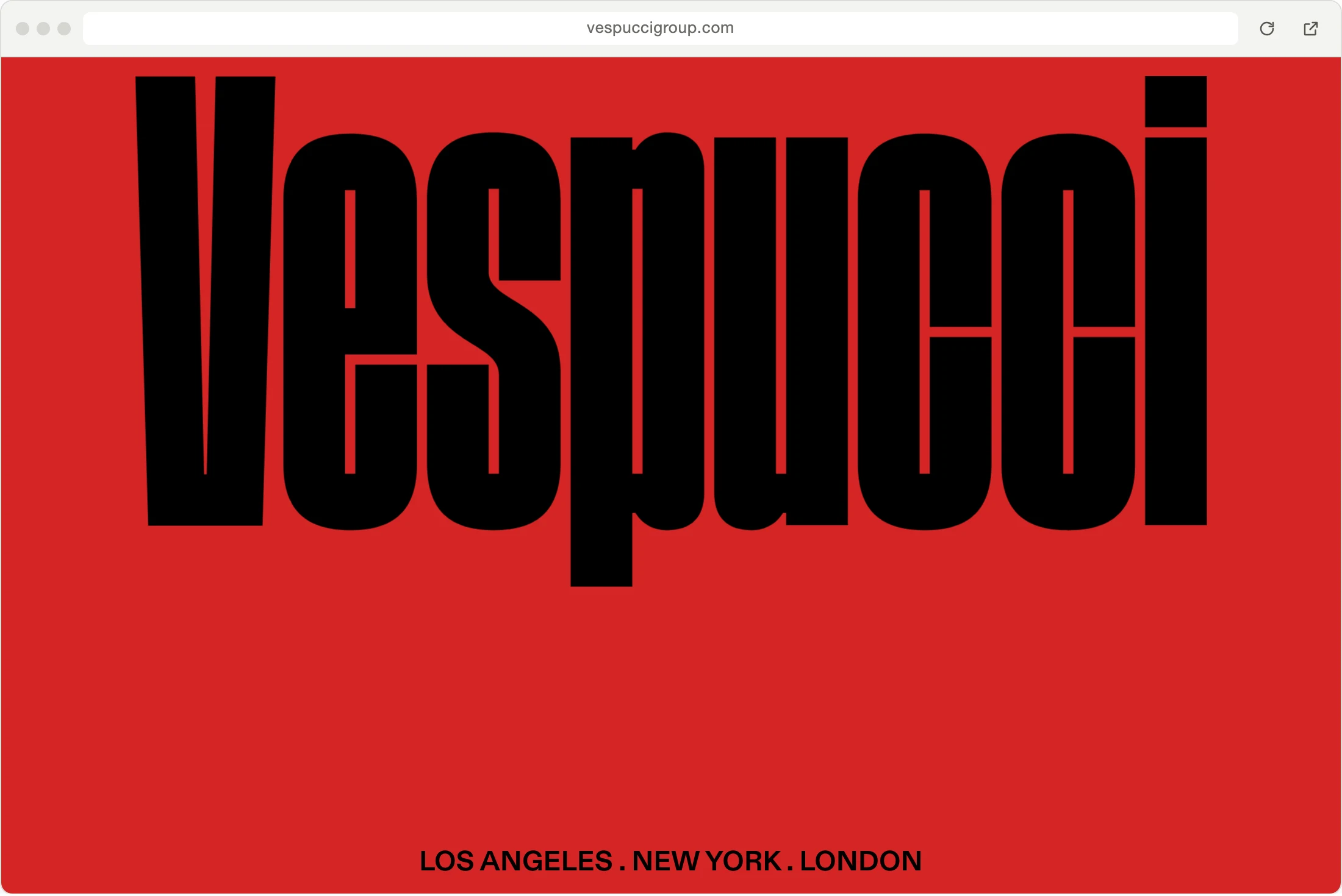The Vespucci website homepage in a browser window