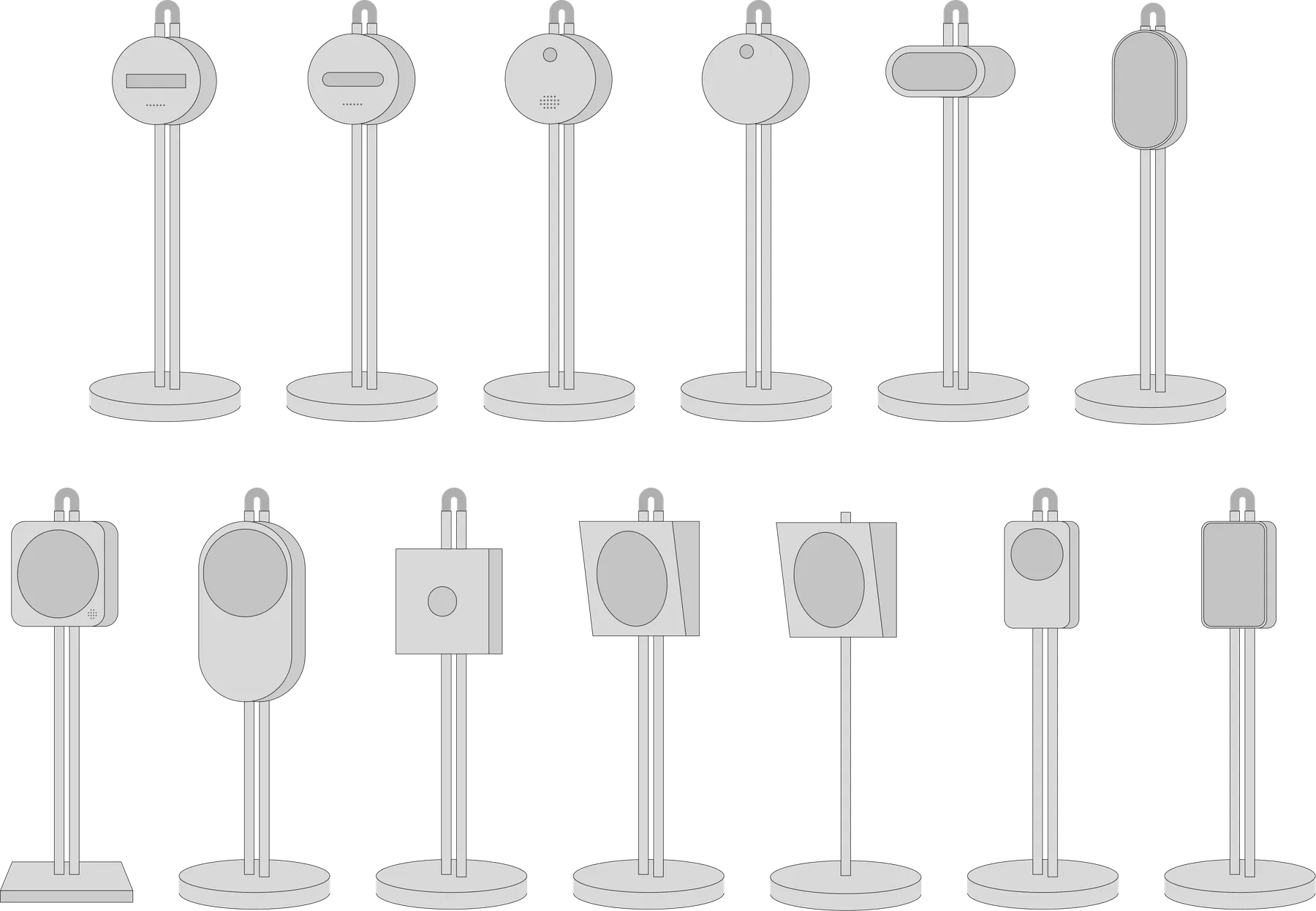 Line drawings of stand and sensor head variations