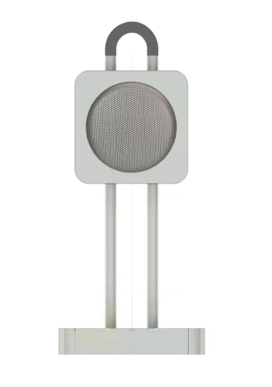 Render of the stand with a grey fabric sensor face