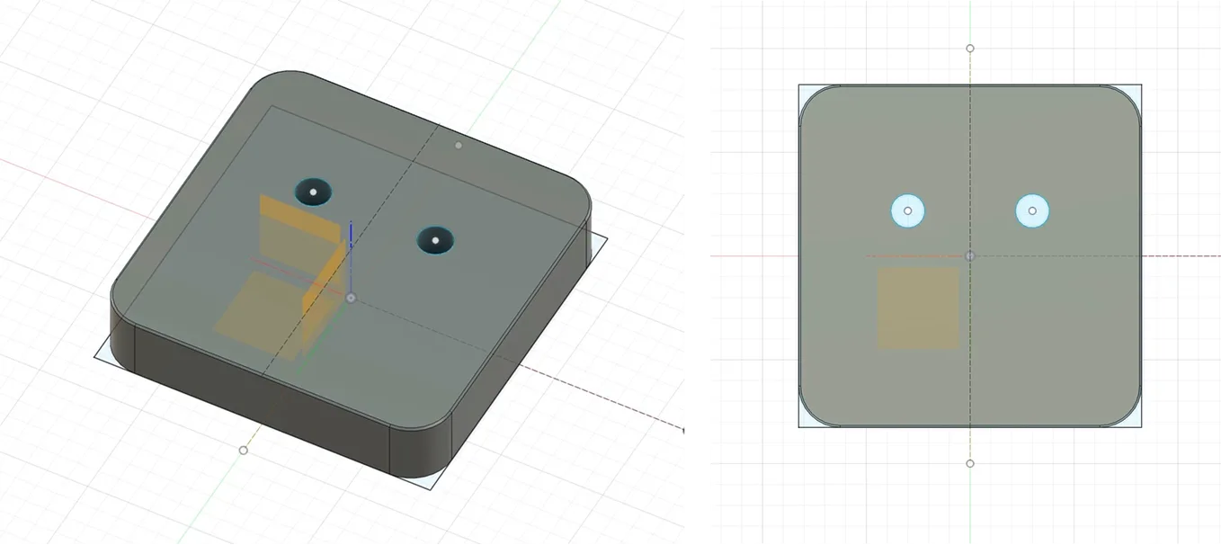 CAD views of the back plate of the sensor head, with two contact points