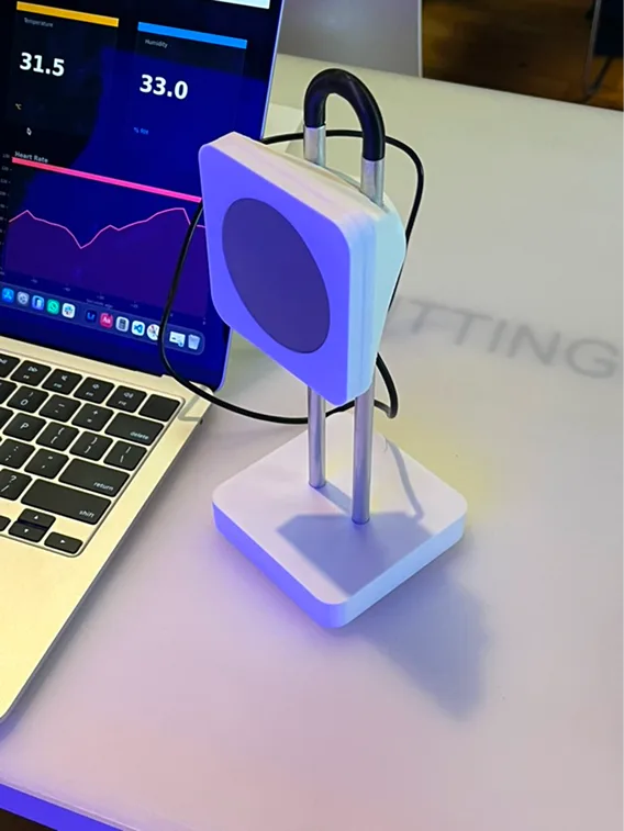 Working prototype in front of a laptop showing live sensor readings