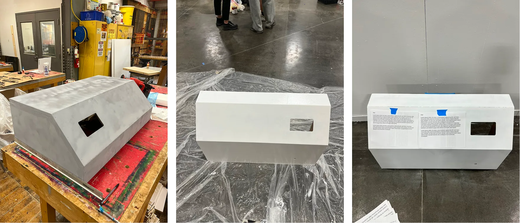 The exhibition plinth being finished and painted white