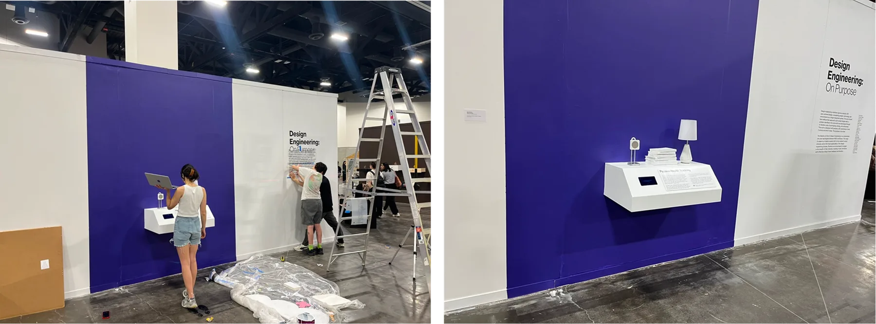Installing the exhibit on the purple wall at the RISD Grad Show