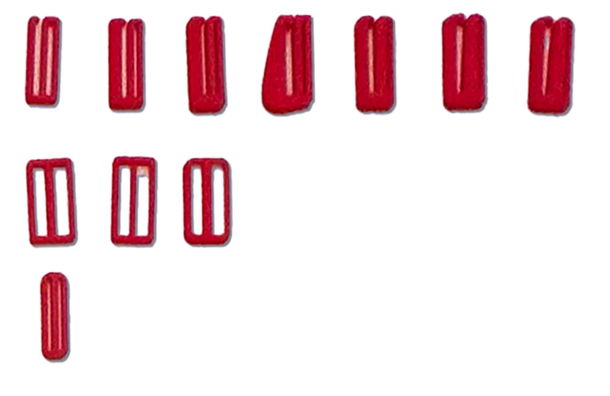 Red 3D-printed buckles and sliders