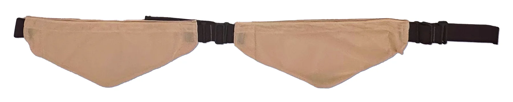Skin-toned belt prototype with two pouches and a black strap