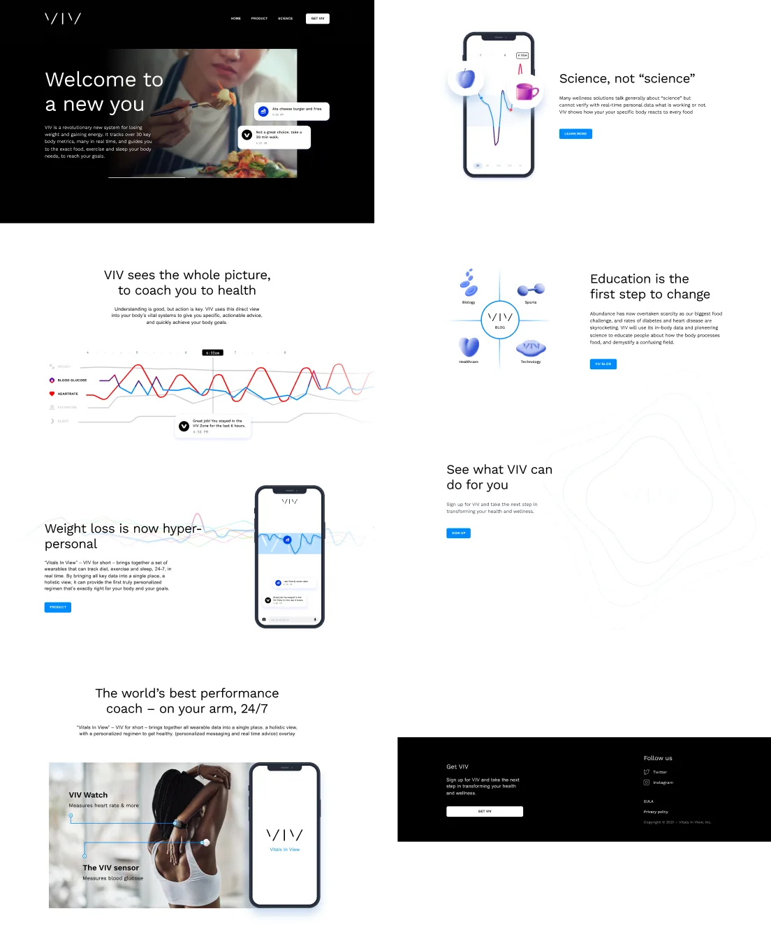 The original VIV landing page, from the hero to the footer