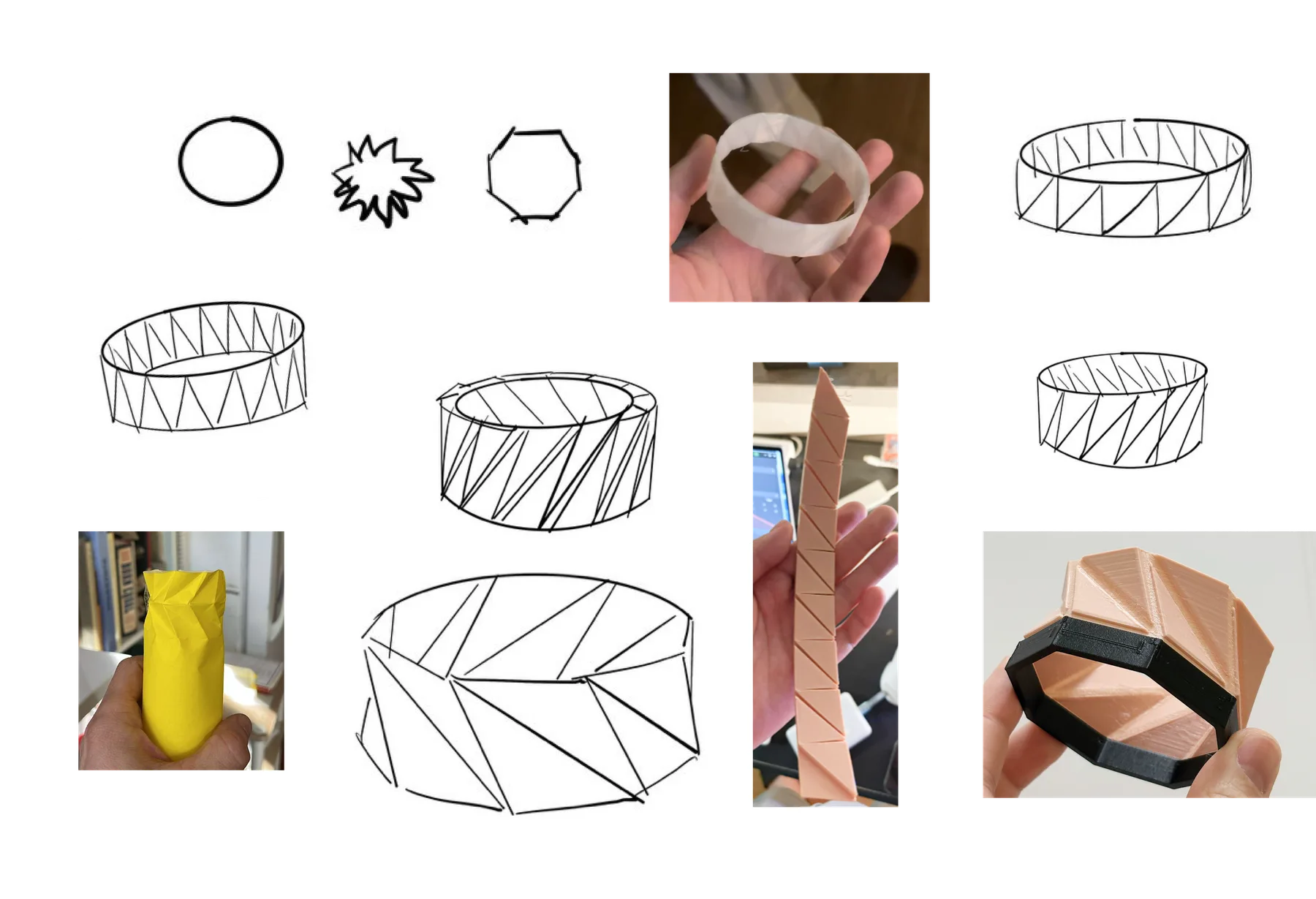 Paper, printed and sketched studies of the folding rim