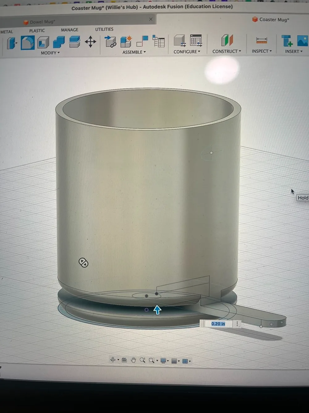 CAD model of the coaster insert seated in the mug's base