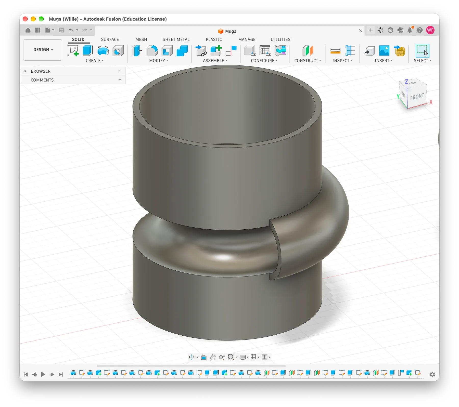 CAD render of the Vignelli-style mug with its handle wrapped around the body
