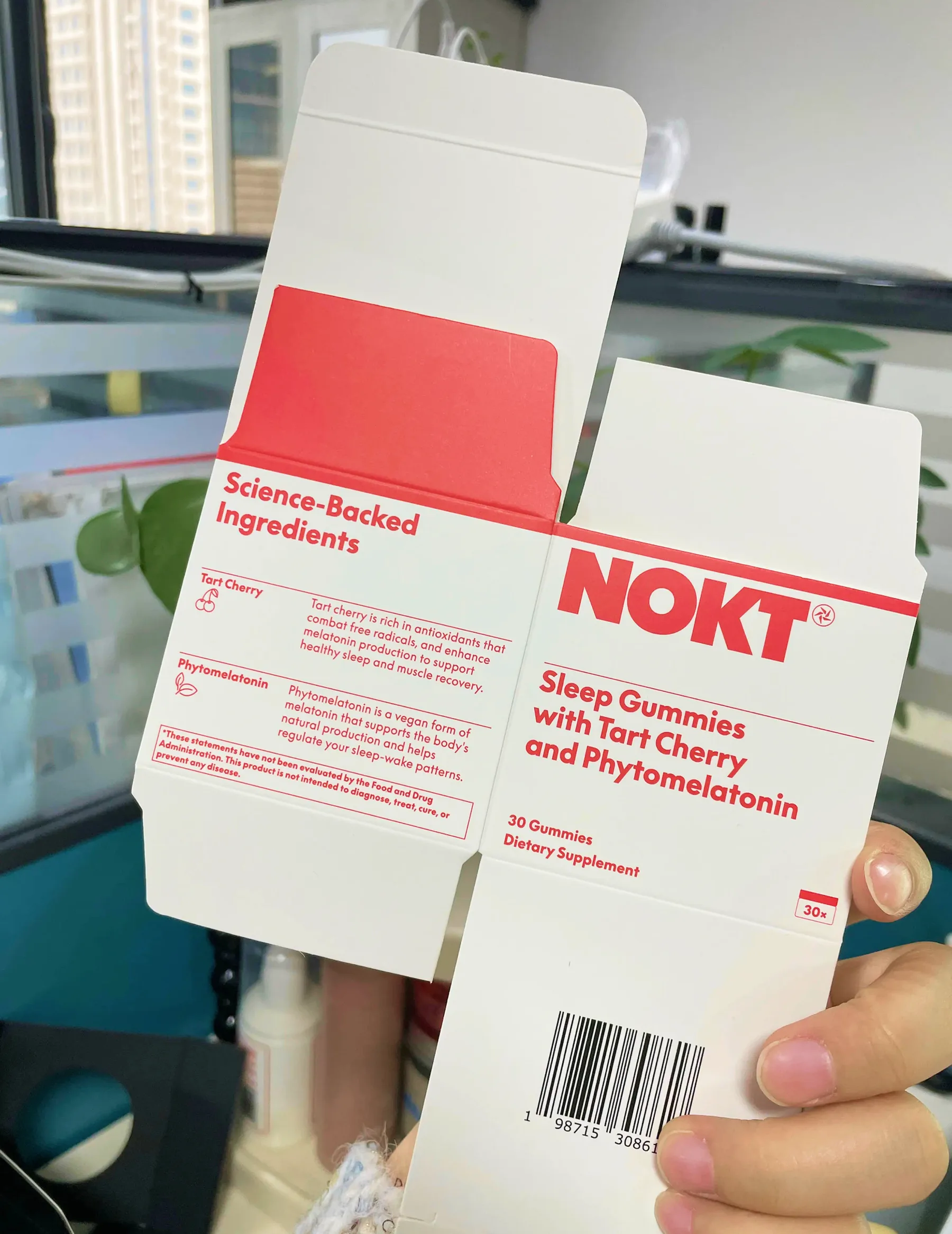 The printed NOKT box unfolded to show the science-backed ingredients panel