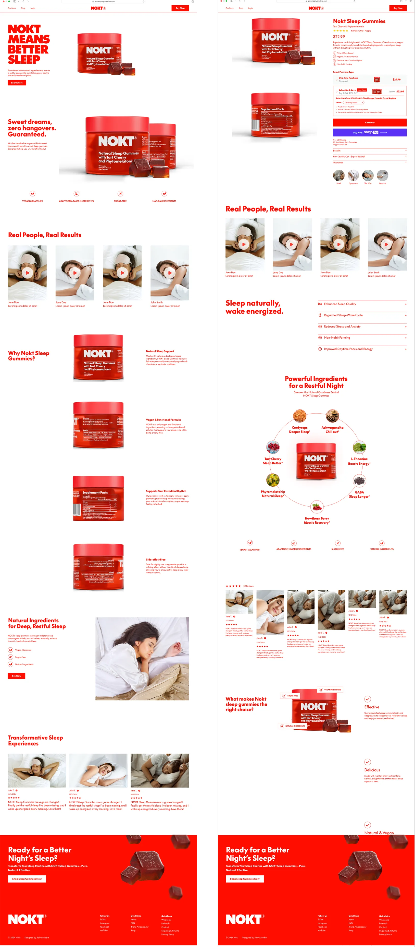 Two initial sketches of the NOKT landing page at full length
