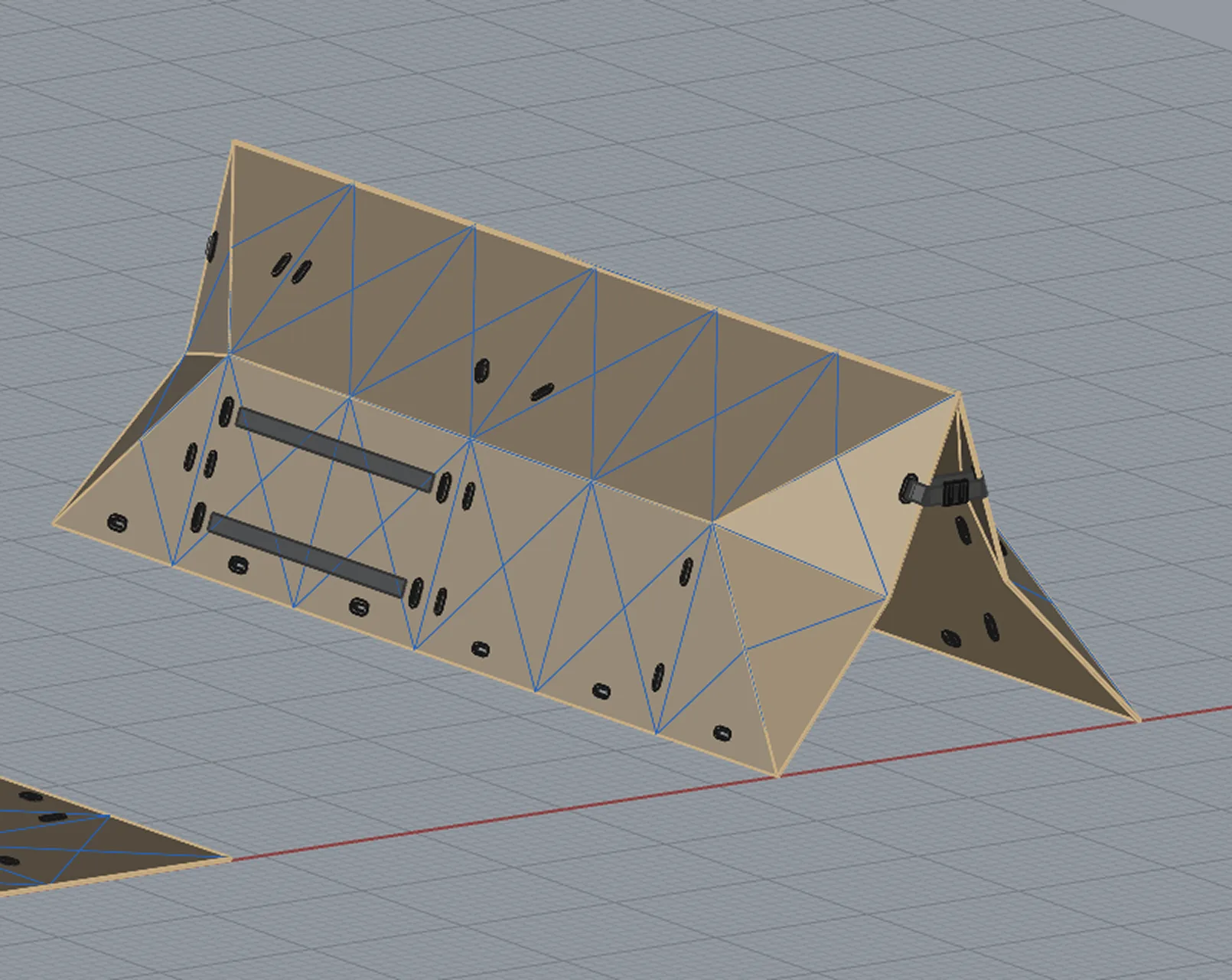 3D model of the shelter folded as a sleeping enclosure